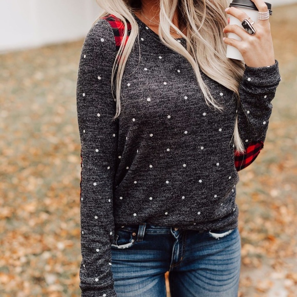 TAYLOR Polka Dot Plaid Detail Top - Picture 2 of 4